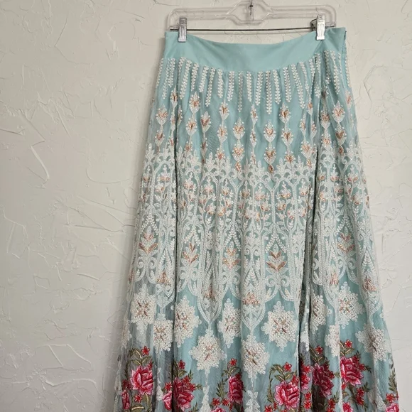 Soft Surroundings Intricate Embroidered Boho Floral Blue Red Analisa Skirt, M - Picture 5 of 14